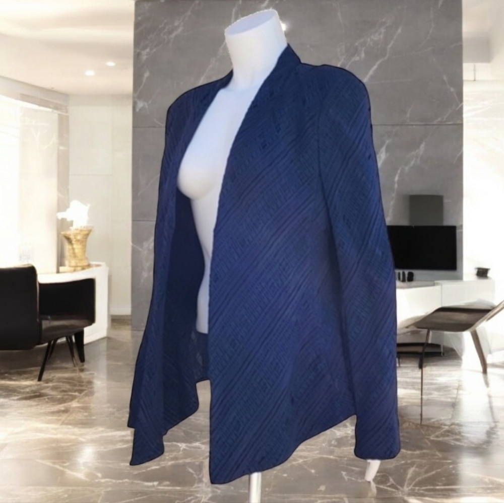 GIORGIO ARMANI Silk Blazer 48 12 Blue Single Breasted VINTAGE Woven Jacket - Picture 14 of 17